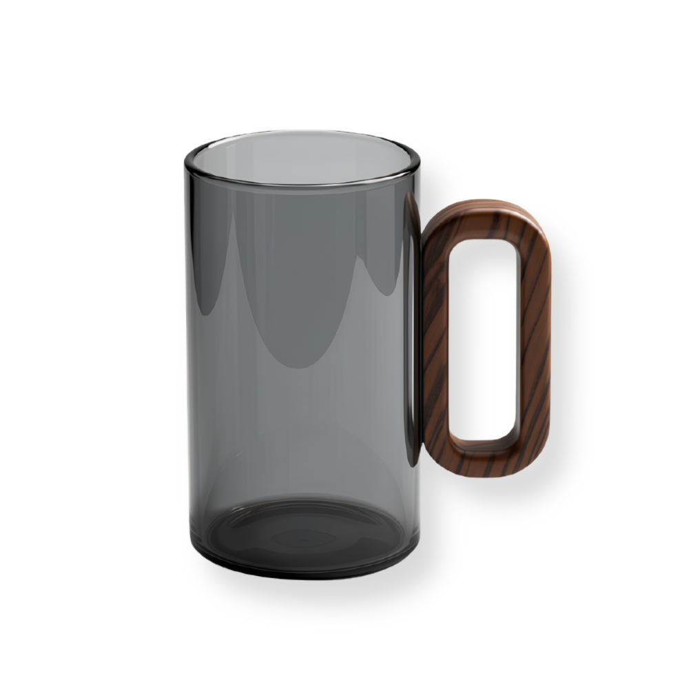 Wood Handle Modern Glass Mug - Transparent