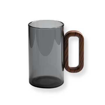 Wood Handle Modern Glass Mug - Transparent