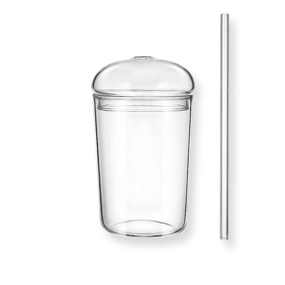 Modern Dome Glass Cup with Lid and Straw - transparent background