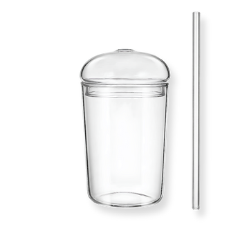 Modern Dome Glass Cup with Lid and Straw - transparent background