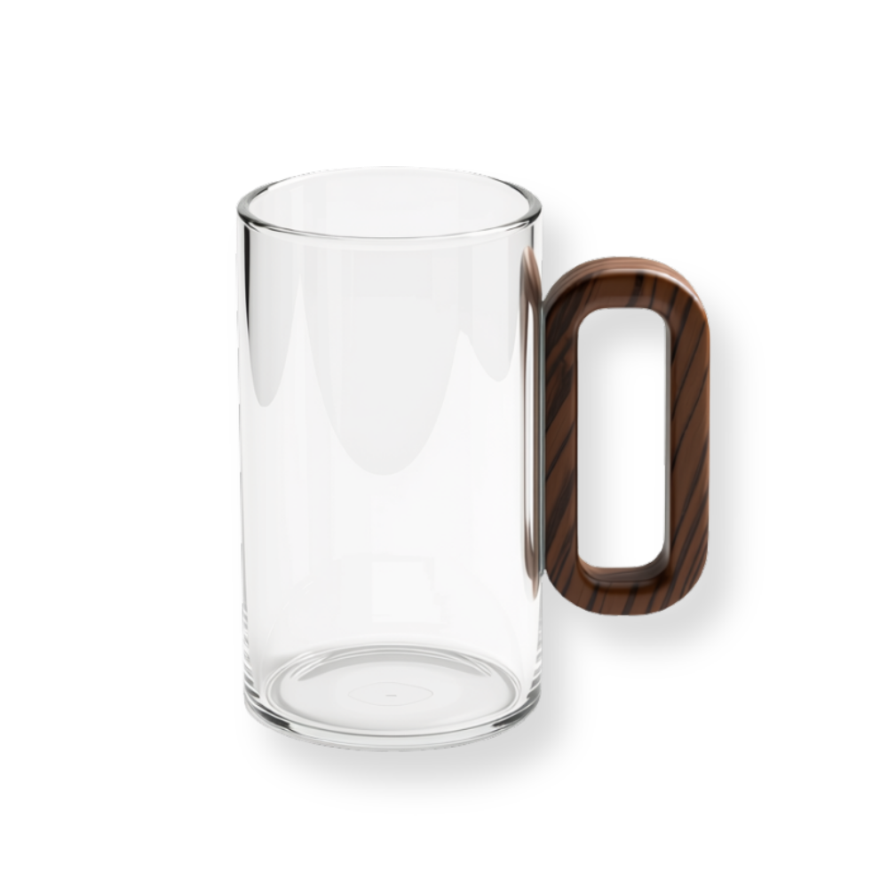 Wood Handle Modern Glass Mug - Transparent 2