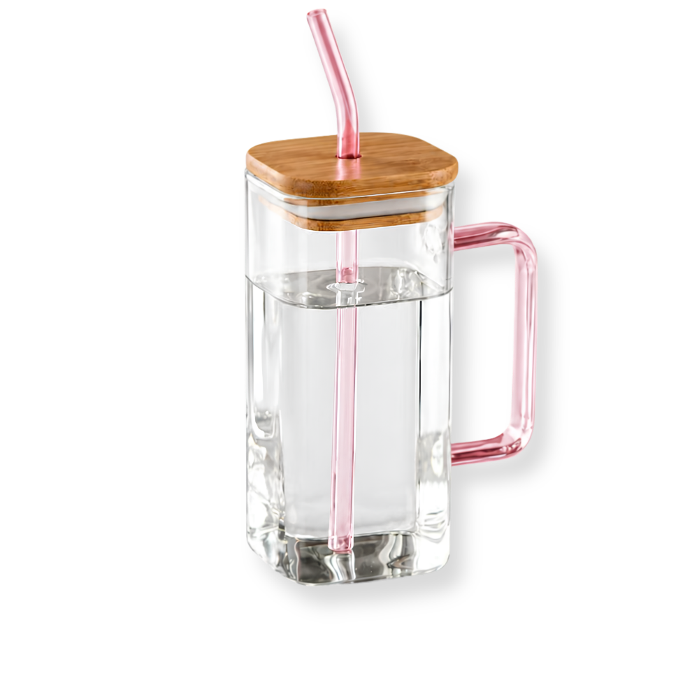 Square Glass Travel Mug in Pink