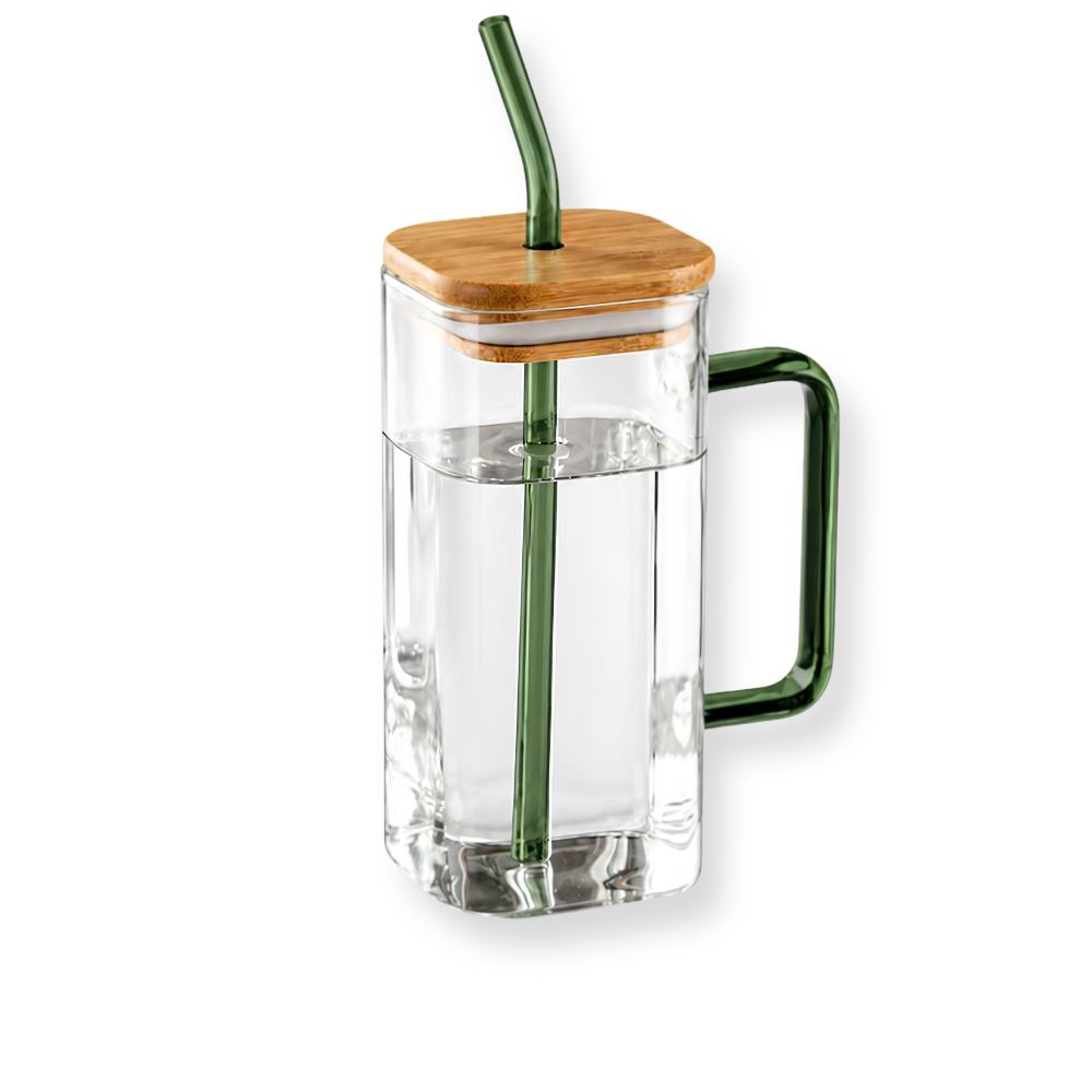 Square Glass Travel Mug in Green