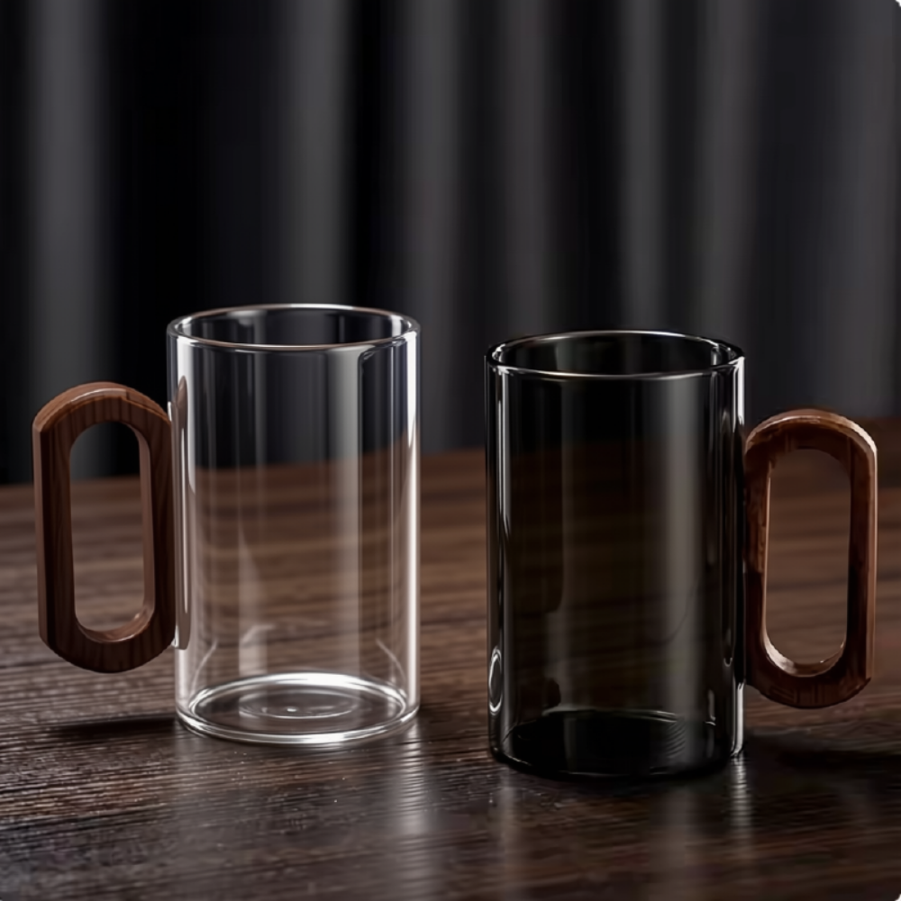 Wood Handle Modern Glass Mug