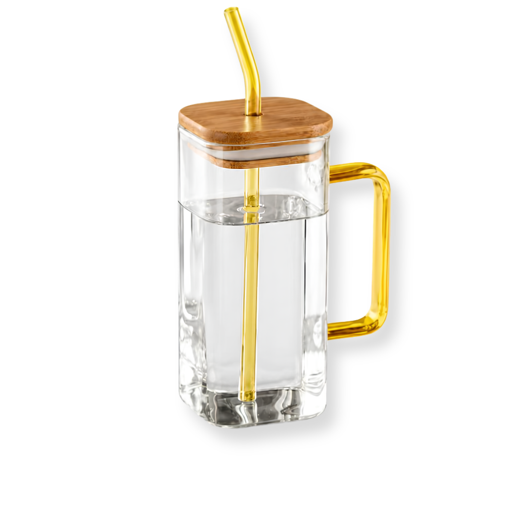 Square Glass Travel Mug in Yellow