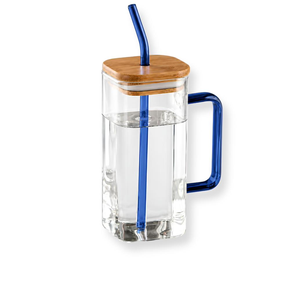 Square Glass Travel Mug in Blue