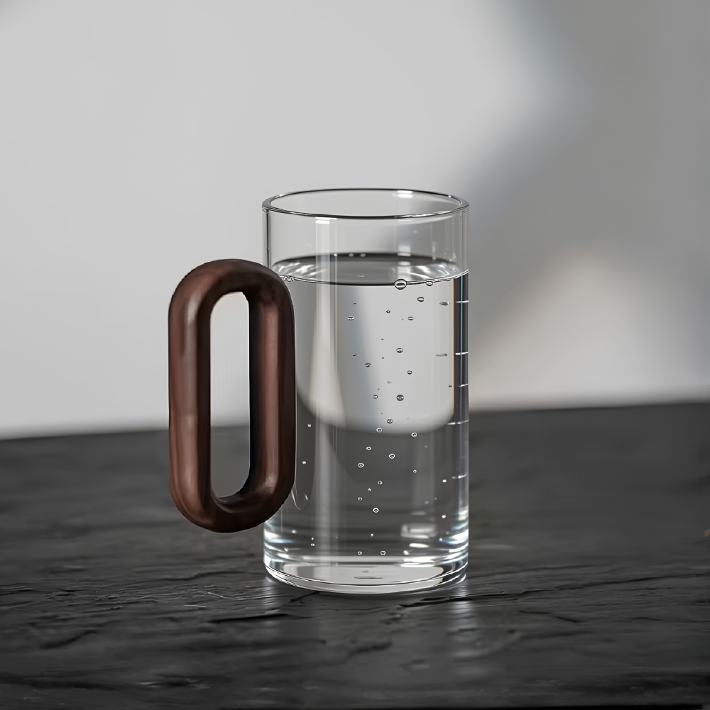 Wood Handle Modern Glass Mug