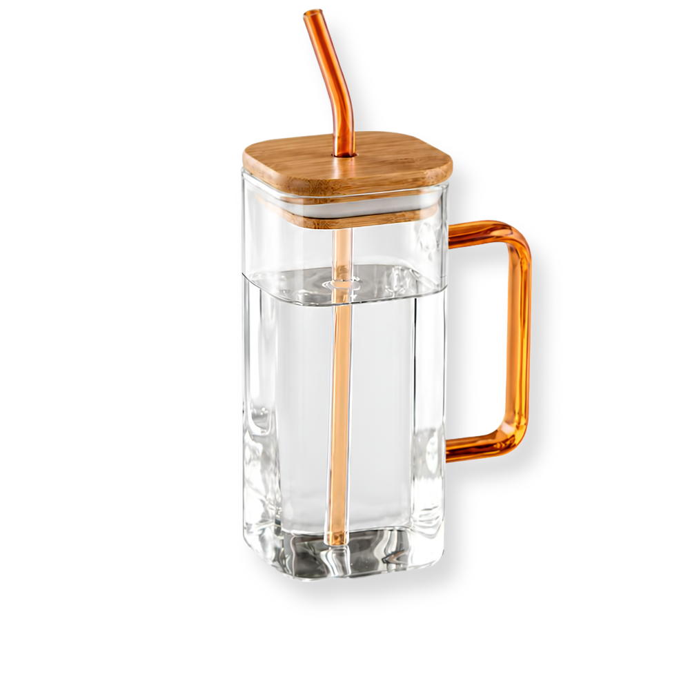 Square Glass Travel Mug in Orange