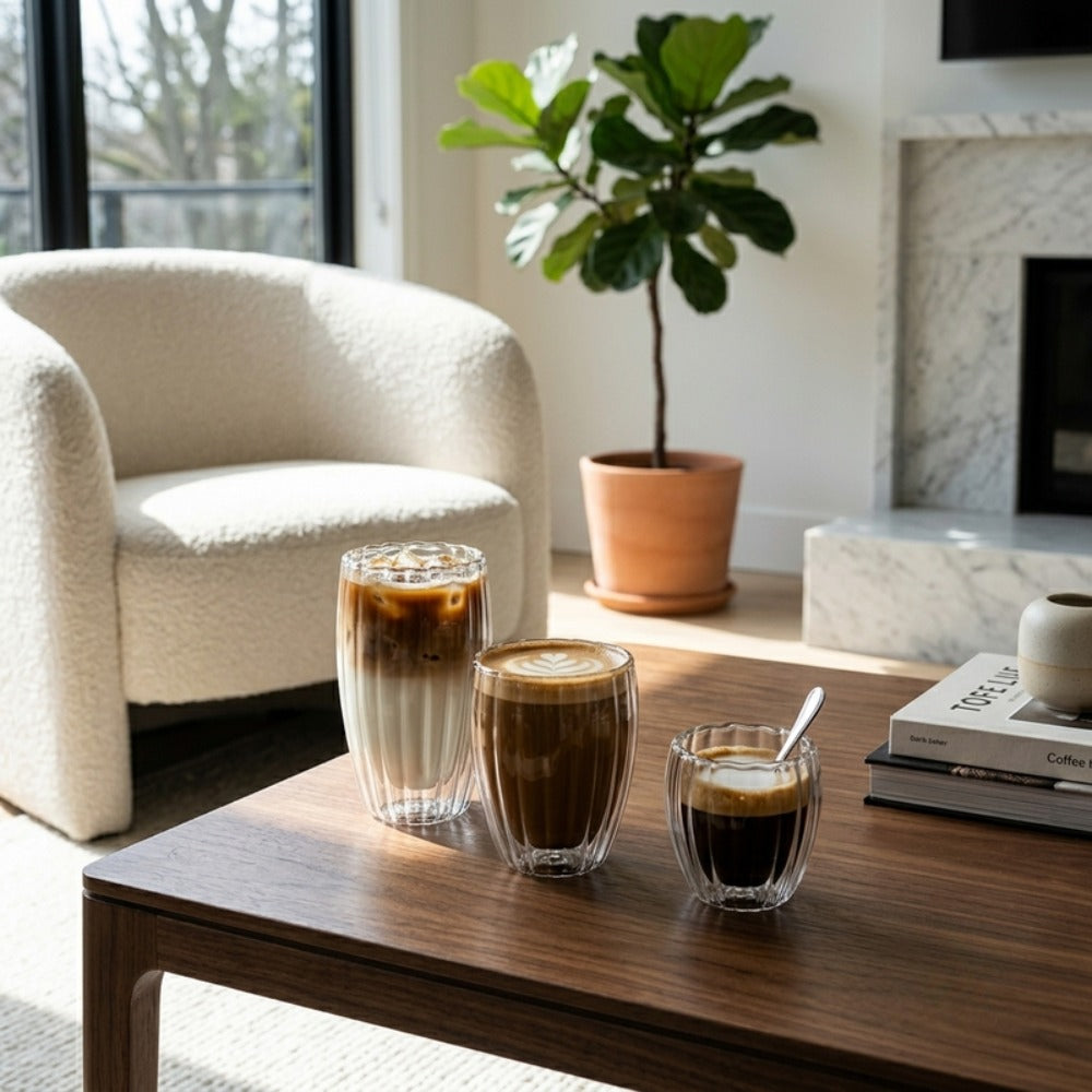 Striped Double Wall Glass Cup