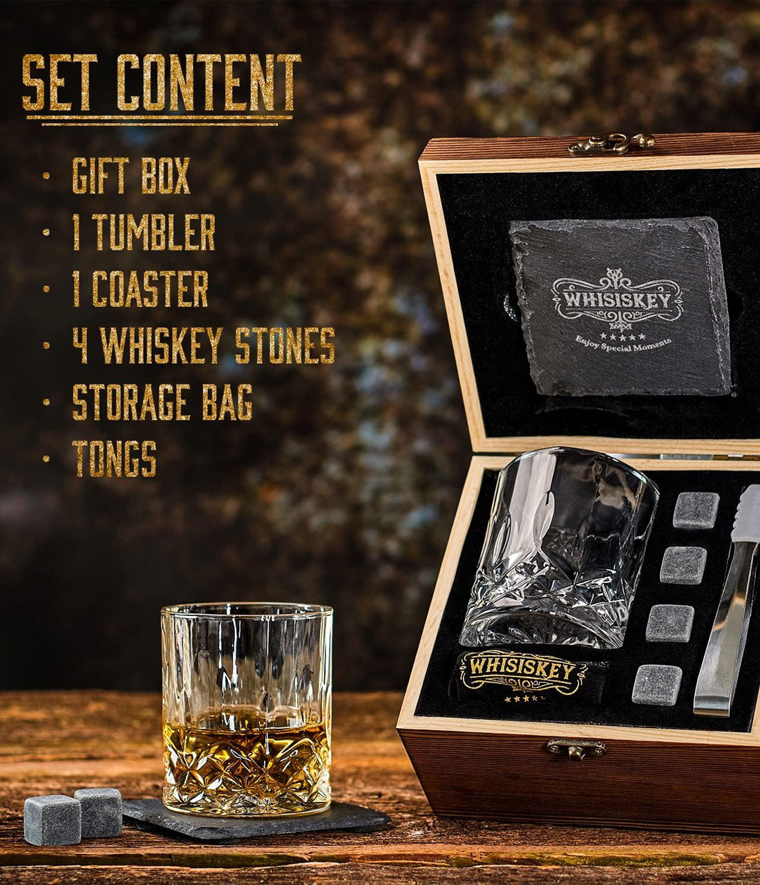 9pc Whisky Glass & Accessories Gift Set