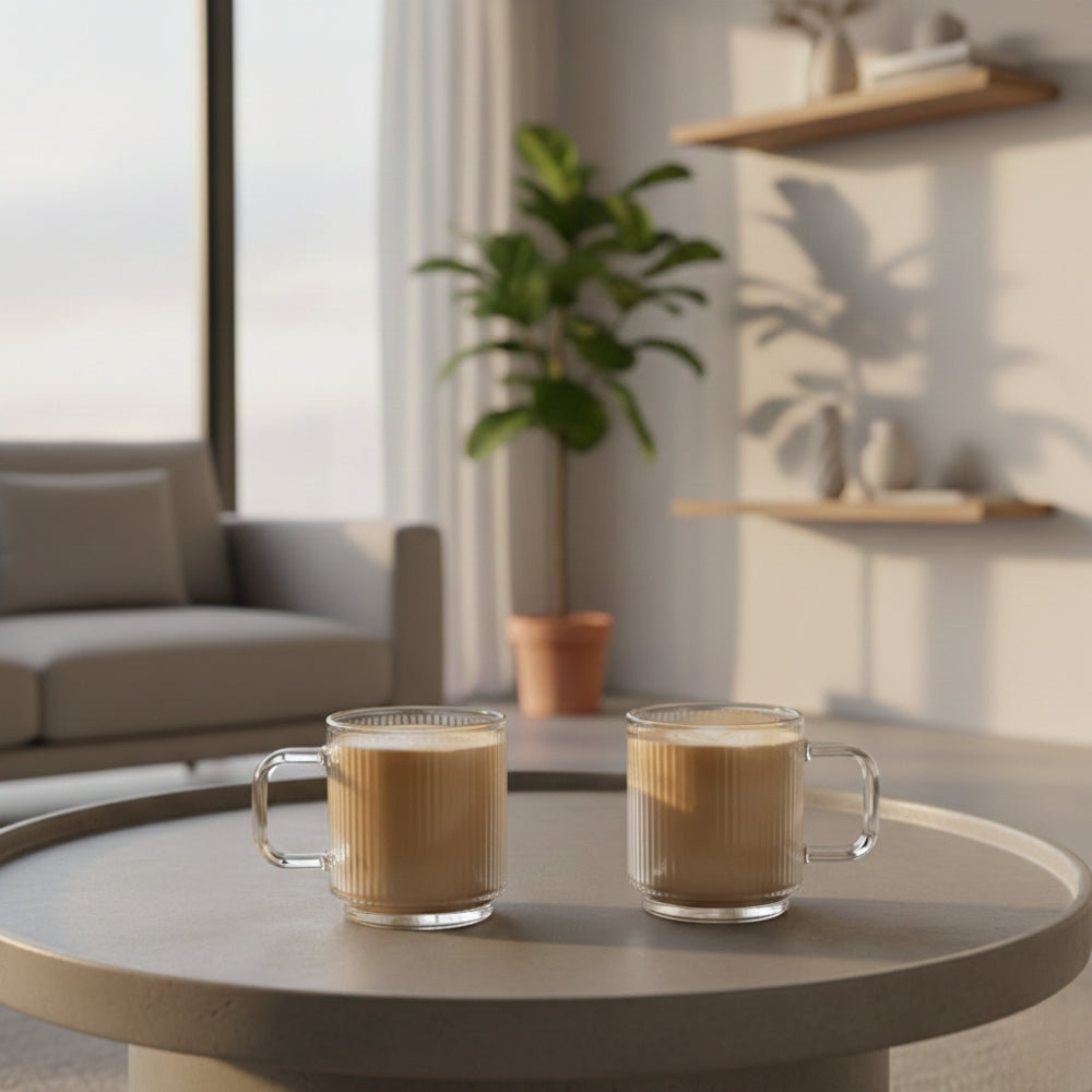 Vertical Stripe Glass Coffee Cup Set