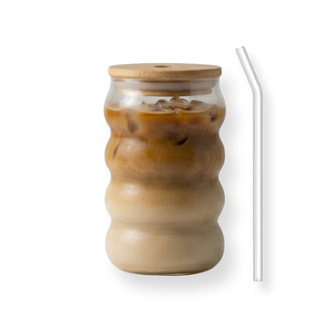 Ripple Glass Cup with Lid and Straw