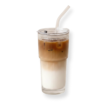 Striped Glass Cup with Straw and Lid