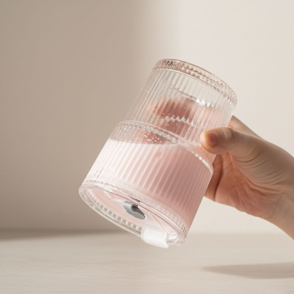 Striped Glass Cup with Straw and Lid
