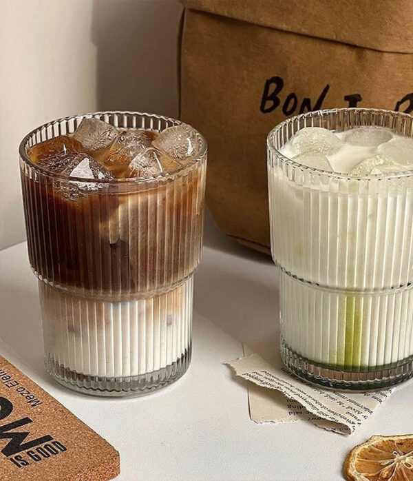 Striped Glass Cup with Straw and Lid