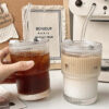 Striped Glass Cup with Straw and Lid