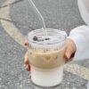 Striped Glass Cup with Straw and Lid