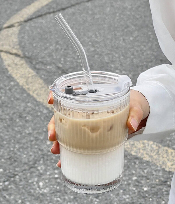 Striped Glass Cup with Straw and Lid